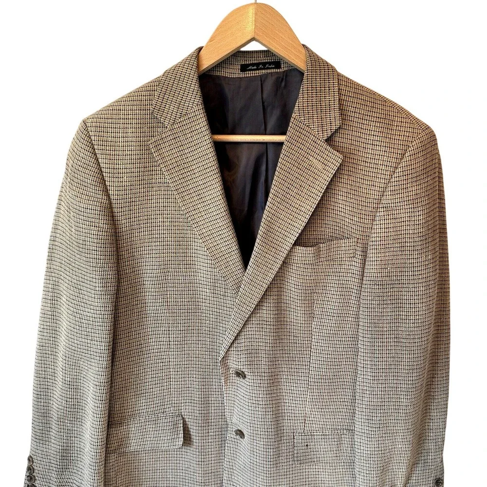 Vintage Savannah Silk‎ Blazer Mens 42L Brown Tweed Silk 2 Button Sports Coat
